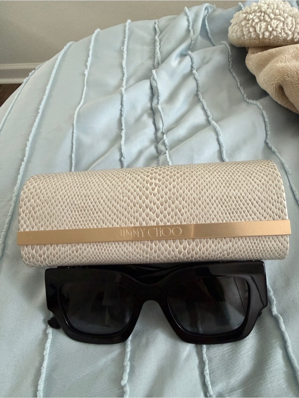 Jimmy Choo Black Sunglasses with Beige Snake-Embossed Case